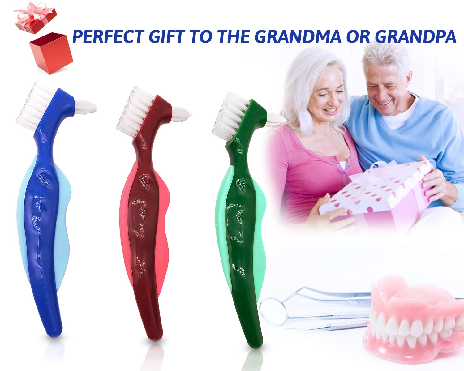 Portable denture care brush suitable for travel