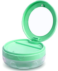 Close-up of Uouovo denture case showing leak-proof seal and compact size