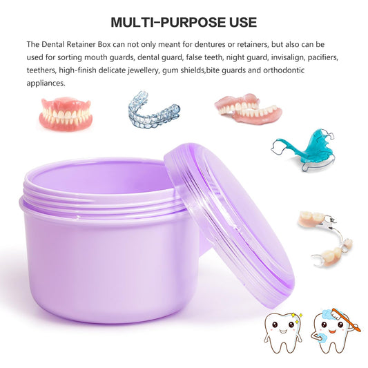 Leak-proof lid with silicone seal on purple denture bath cup