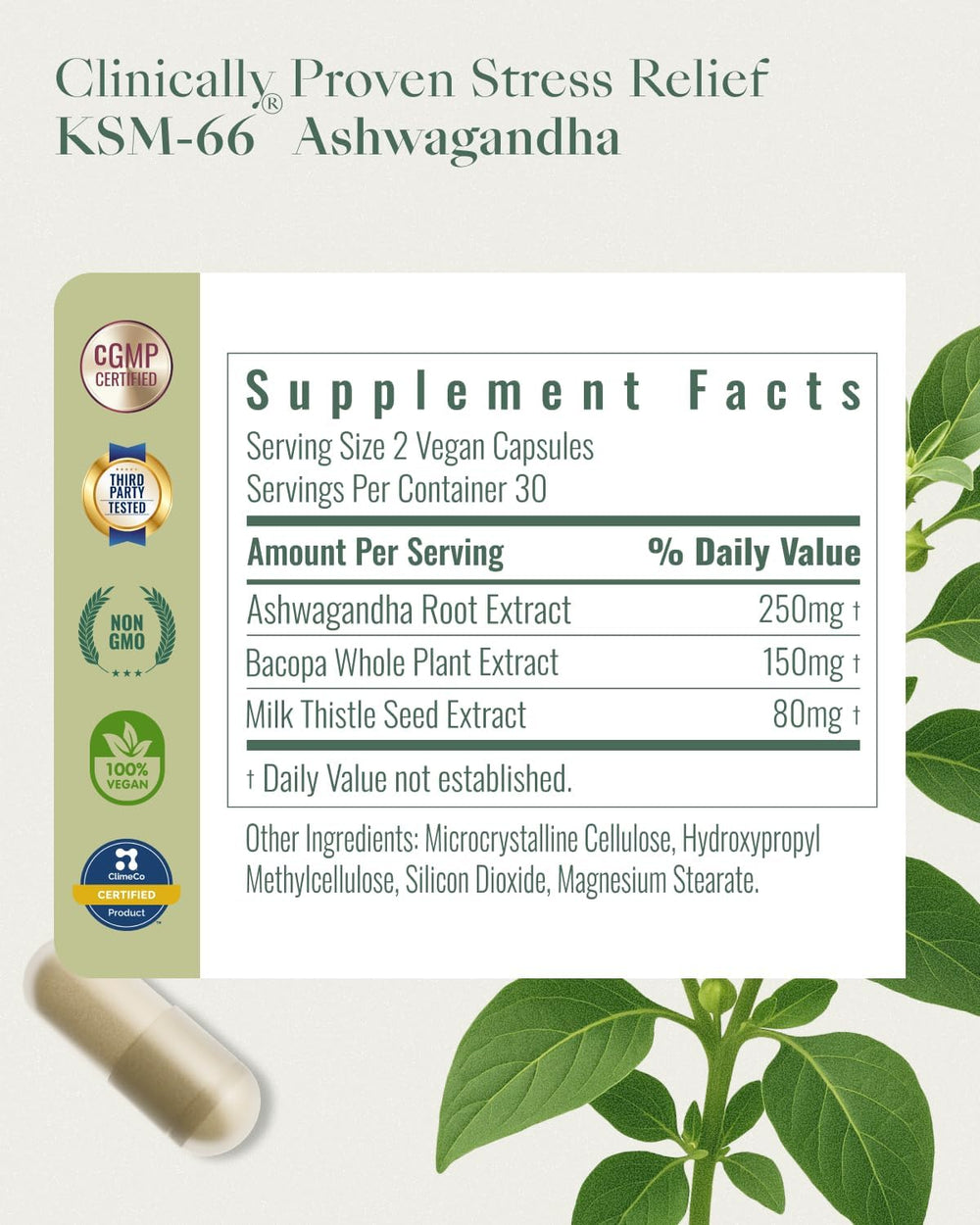 Front view of Upbe Ashwagandha Stress Relief capsules