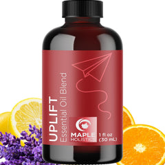 Uplift Aromatherapy Essential Oil Blend bottle with citrus and floral accents