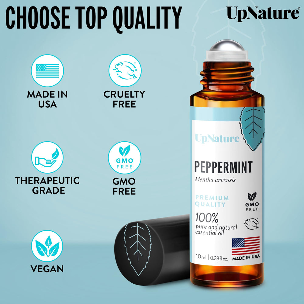 Box and bottle of UpNature Peppermint Roll-On