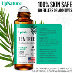 Front label of UpNature Tea Tree Essential Oil Roll-On
