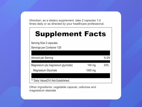 Back view showing supplement facts panel of UpNourish Magnesium Glycinate Chelate 500mg