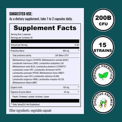 Back label of UpNourish Probiotics bottle showing nutrition facts