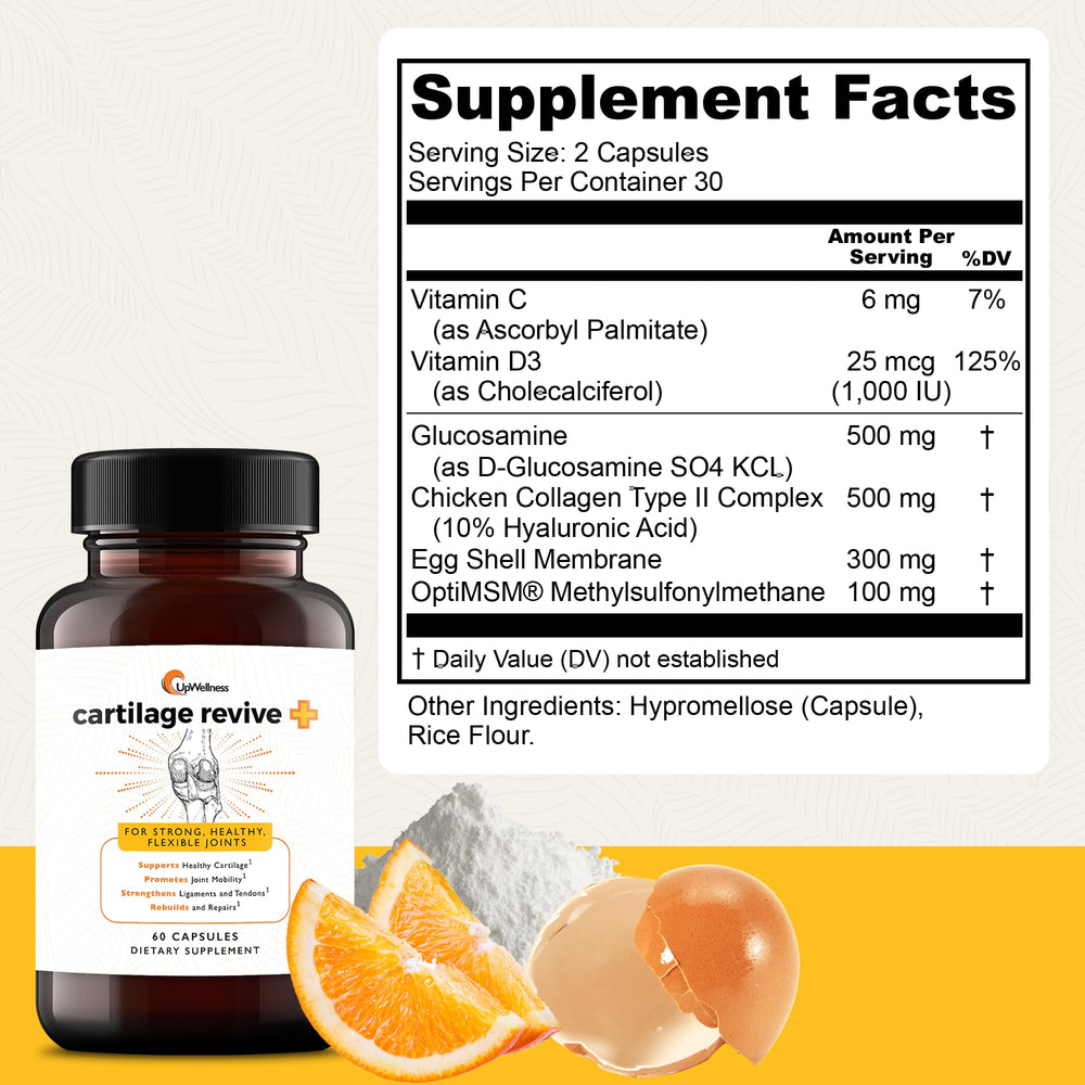 Close-up of Cartilage Revive + Joint Support label showing key ingredients