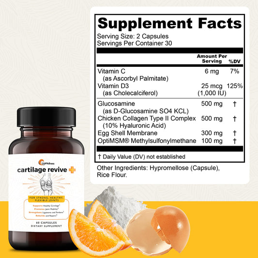 Close-up of Cartilage Revive + Joint Support label showing key ingredients