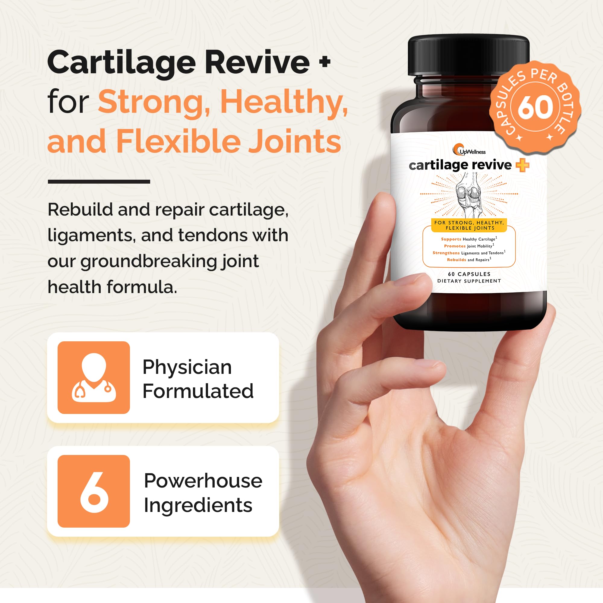 UpWellness Cartilage Revive ingredients label highlights key nutrients