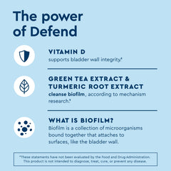 Back label with dosage and supplement facts for Uqora Defend 2-pack