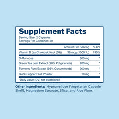 Ingredient highlights: D-Mannose, Green Tea Extract, Turmeric Extract