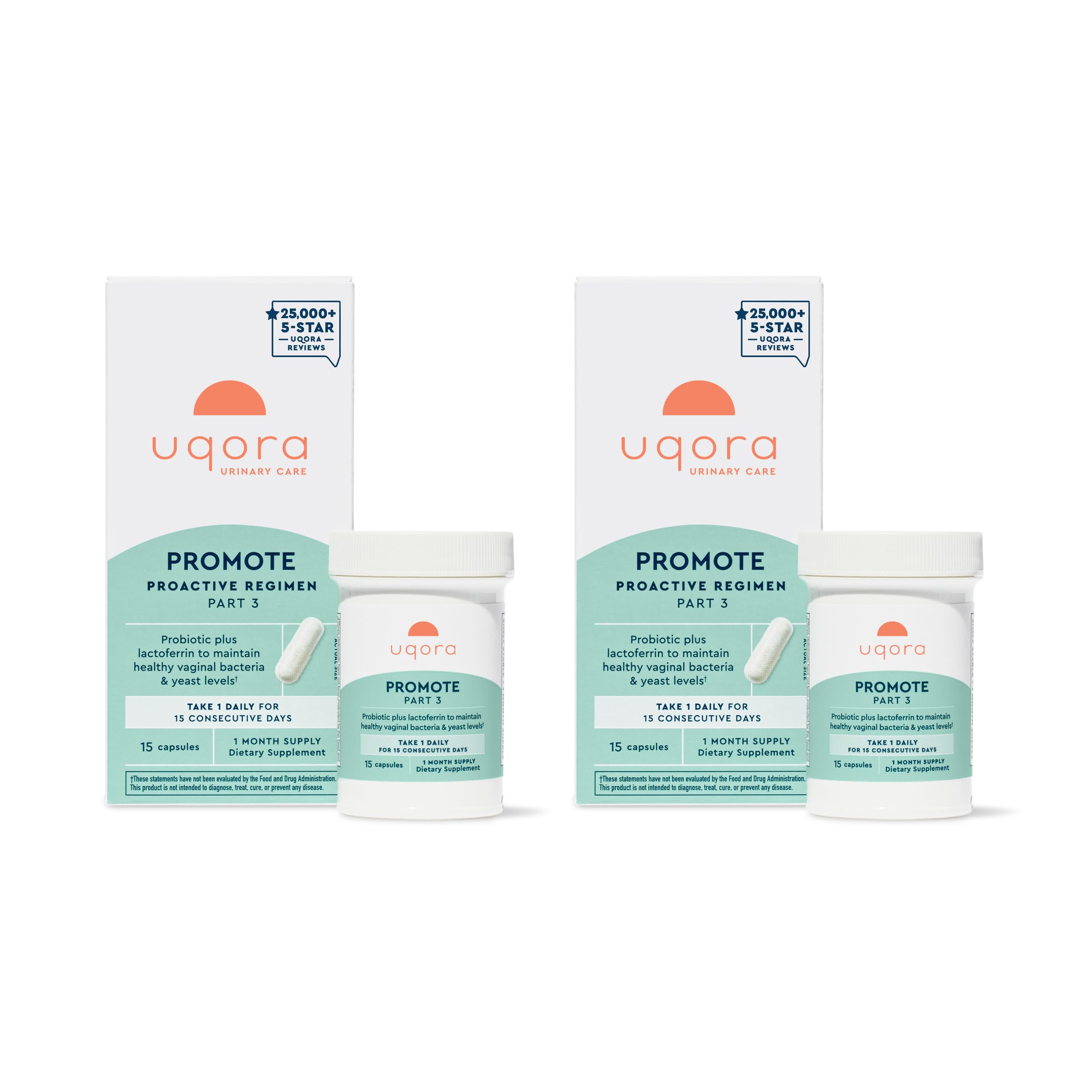 Uqora Promote bottle front shows gluten-free probiotic for vaginal health support.