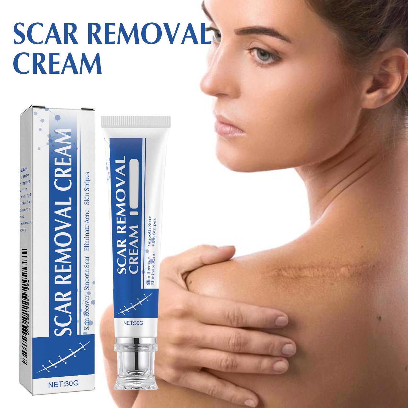 URABOS silicone scar gel bottle highlighting fast-absorbing, non-greasy application.