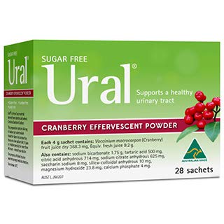 Ural Cranberry Effervescent Powder 28-sachet pack with 4 g sachets, cranberry flavor
