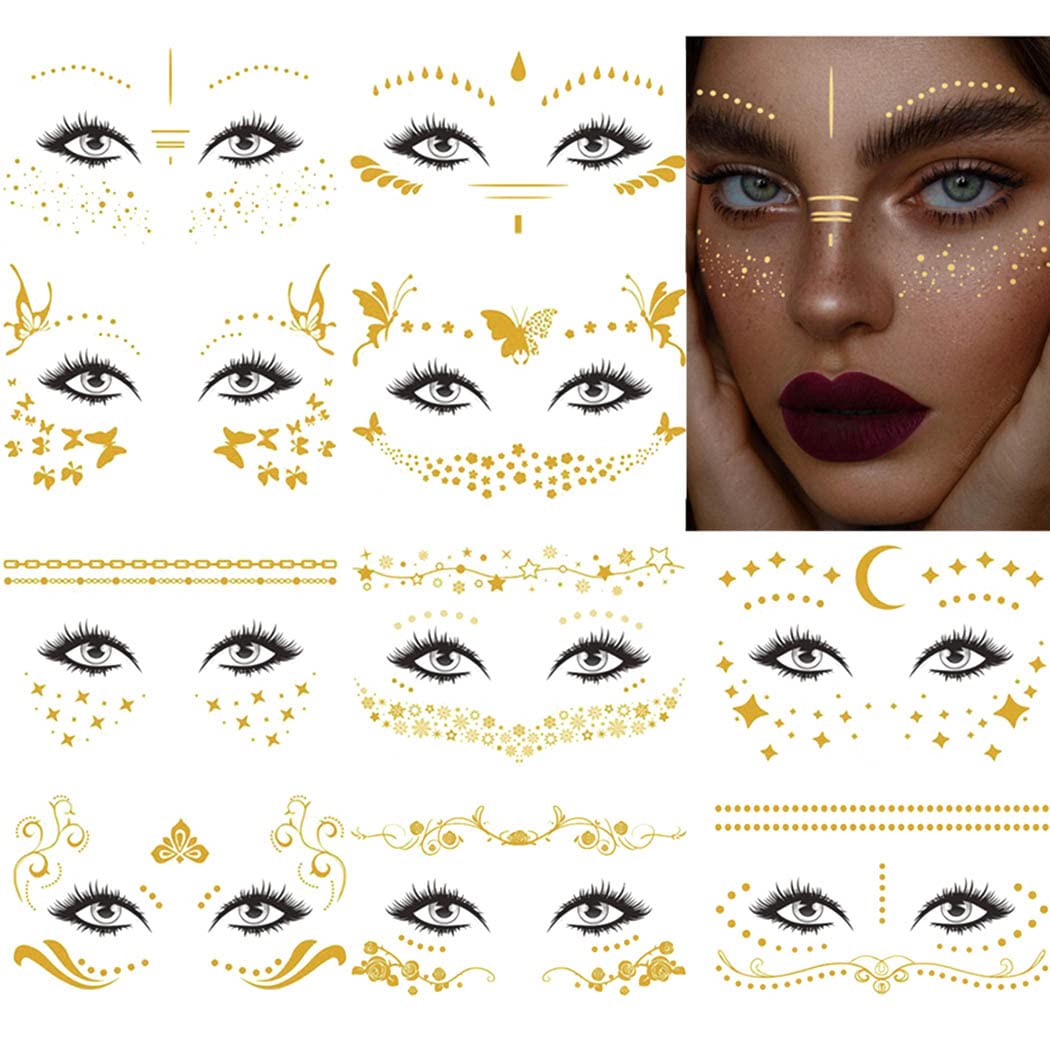 Uranian gold freckles face tattoos set1 on skin for a radiant festival look