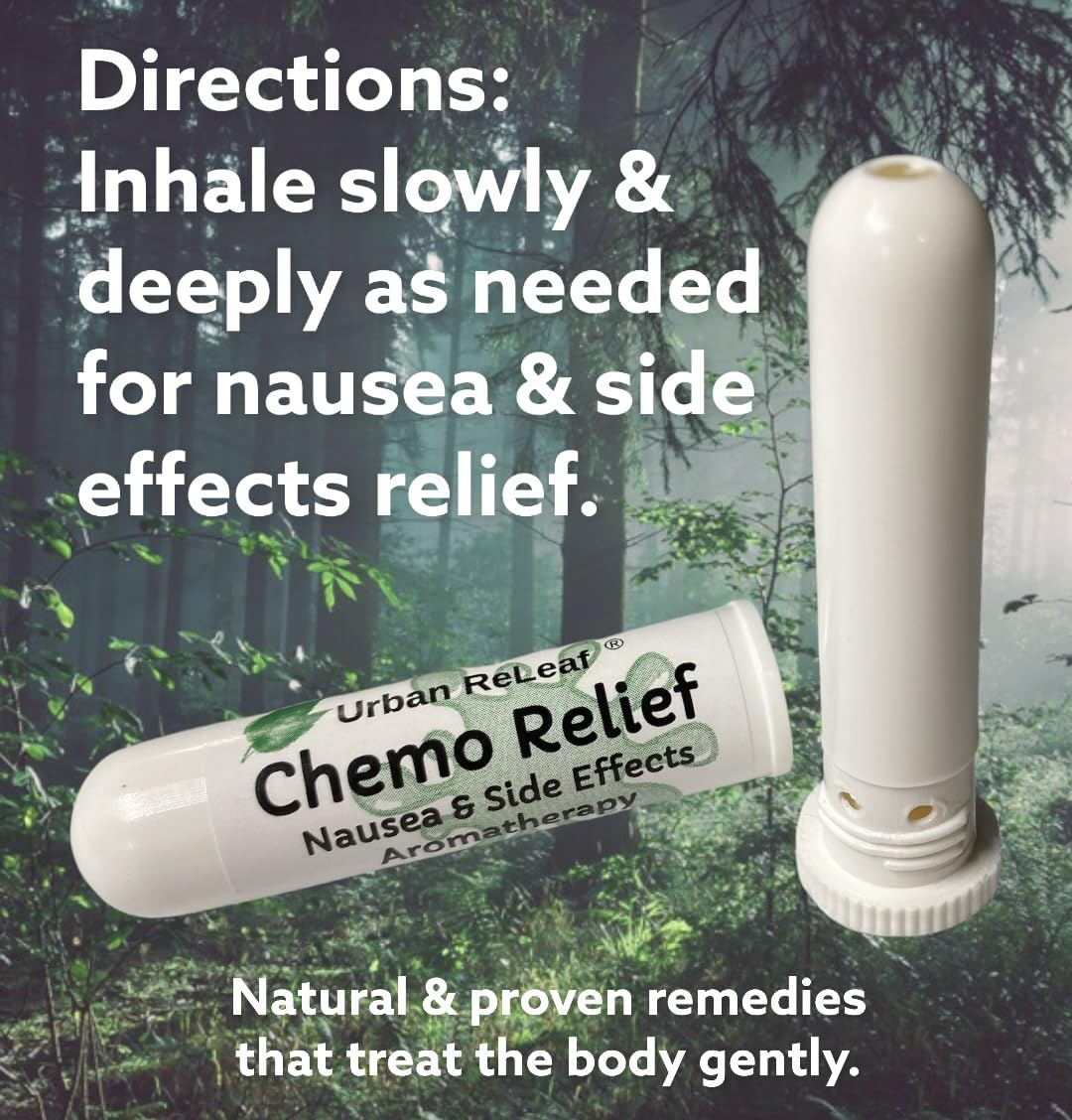 Urban ReLeaf Chemo Relief usage close-up, inhaling for fast soothing aromatherapy.