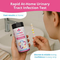 Banner highlighting family-friendly URIMED UTI test strips
