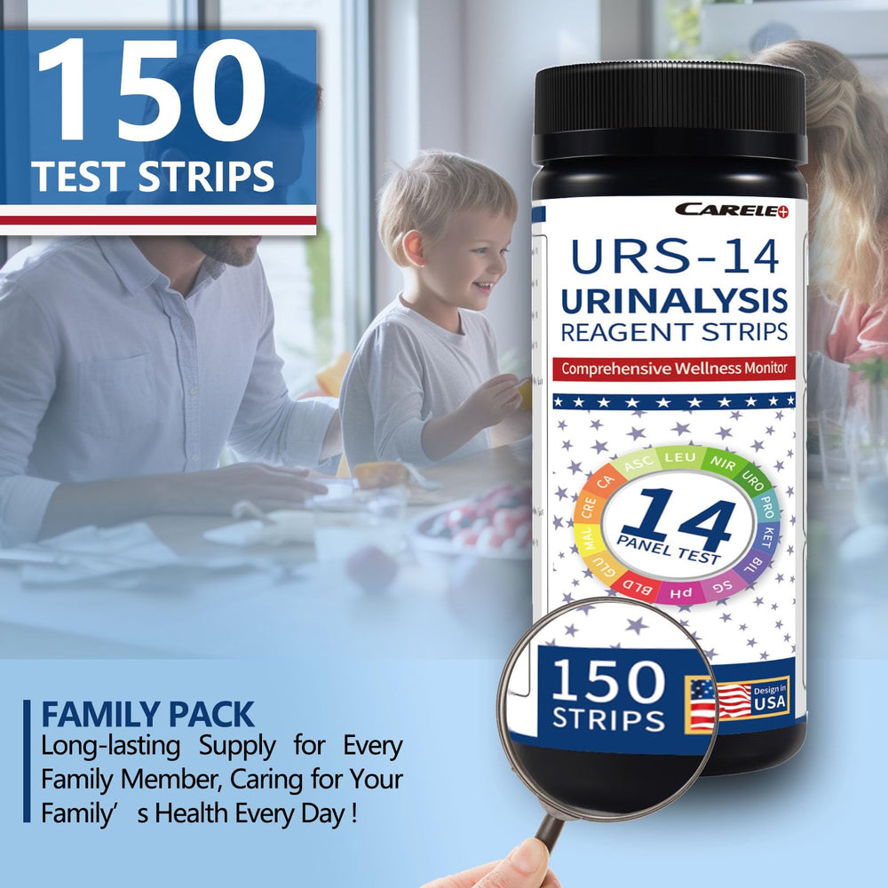 Bottle with color chart and instruction manual for URS test strips
