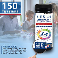 Bottle with color chart and instruction manual for URS test strips