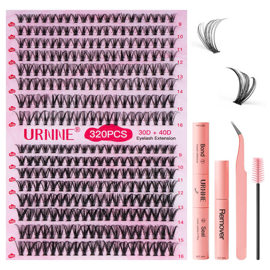 URNNE DIY lash extension kit contents for at-home use with all essential tools