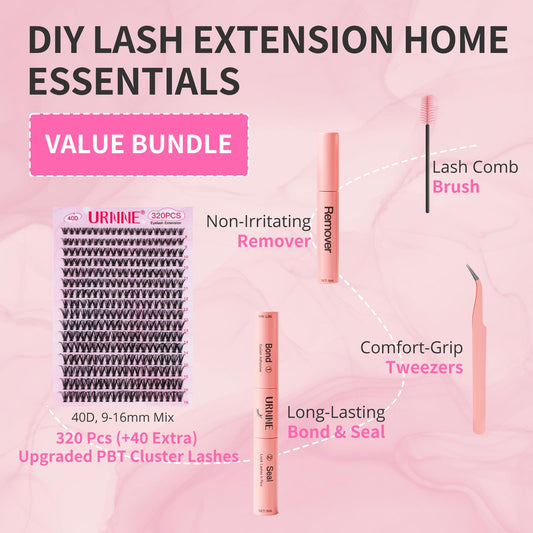 URNNE lash extension kit 40D curl close-up for a natural lift.