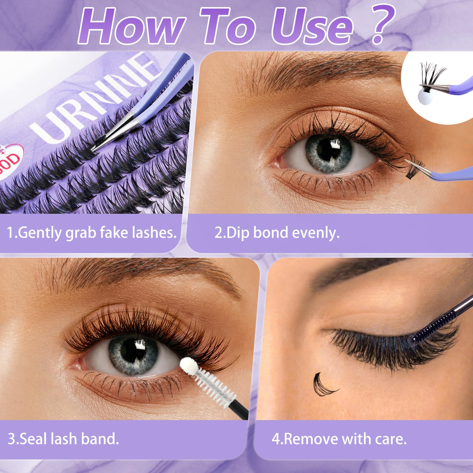 URNNE lash-tweezers-brush enables precise application and neat finishing touches.