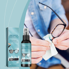 Compact pocket-size glasses cleaner spray on black surface