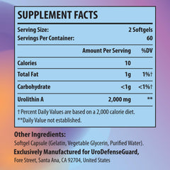 Bottle showing 120 softgels of UroDefenseGuard