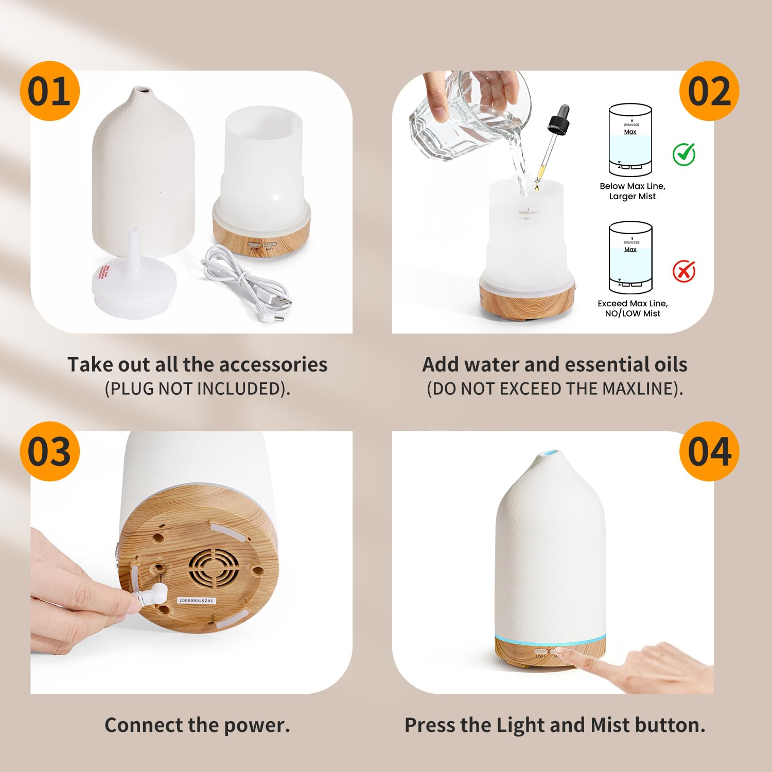 Gift-ready URPOWER ceramic essential oil diffuser