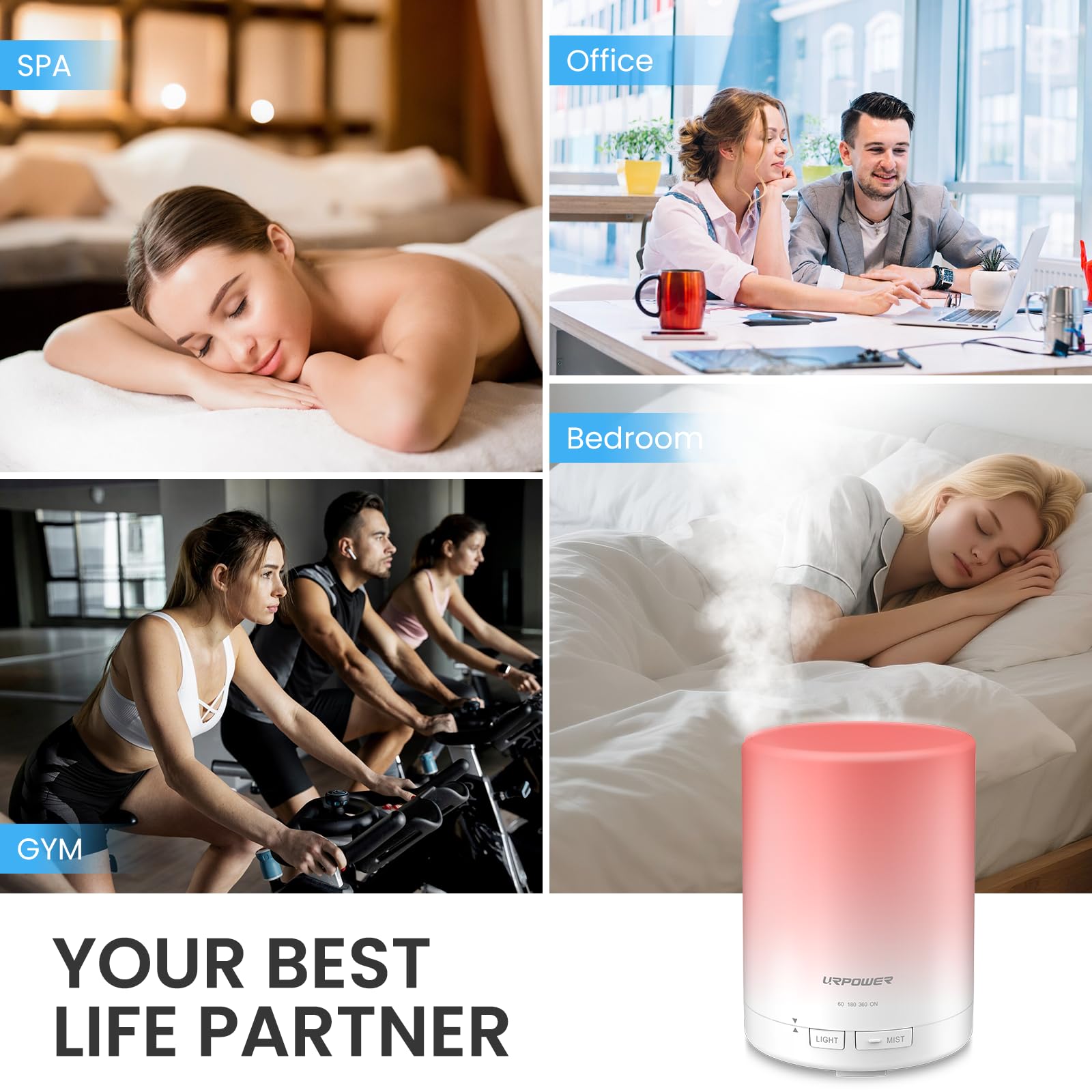 Diffuser placed in a bedroom/office setting for ambiance