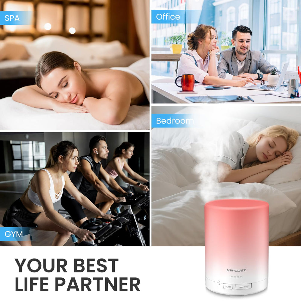 Diffuser placed in a bedroom/office setting for ambiance