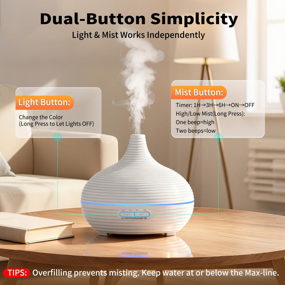 URPOWER diffuser 300ml capacity supports longer scent sessions in larger rooms.