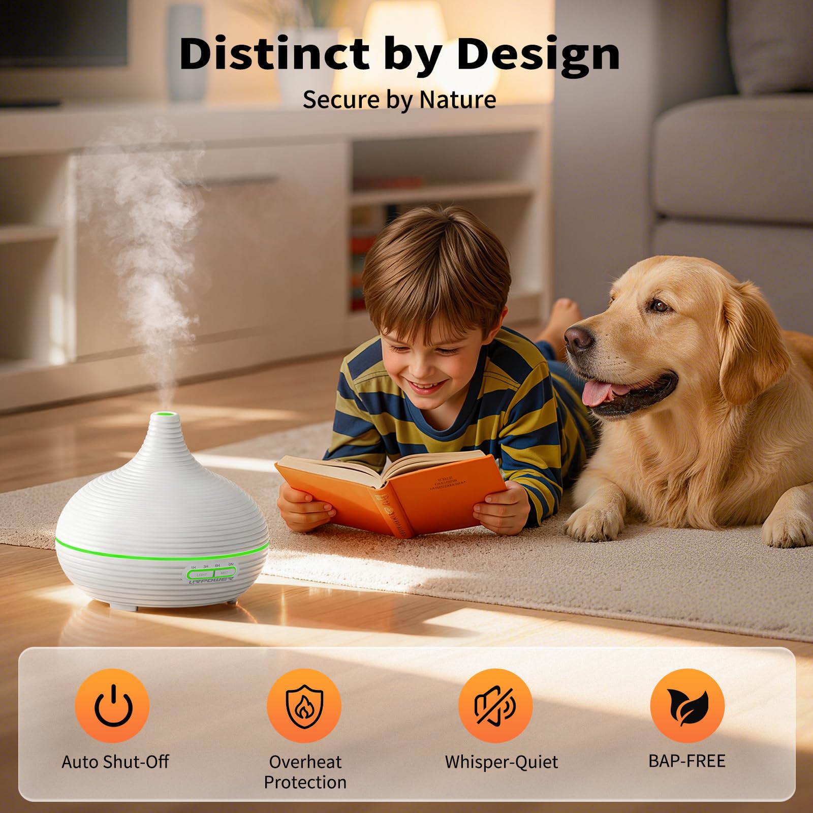 URPOWER diffuser LED color cycle enhances mood and ambience.