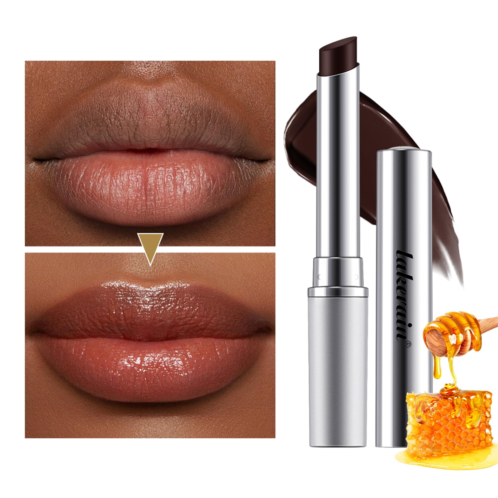 URQT Honey Lipstick Tinted Balm on lips shows smooth glossy finish.