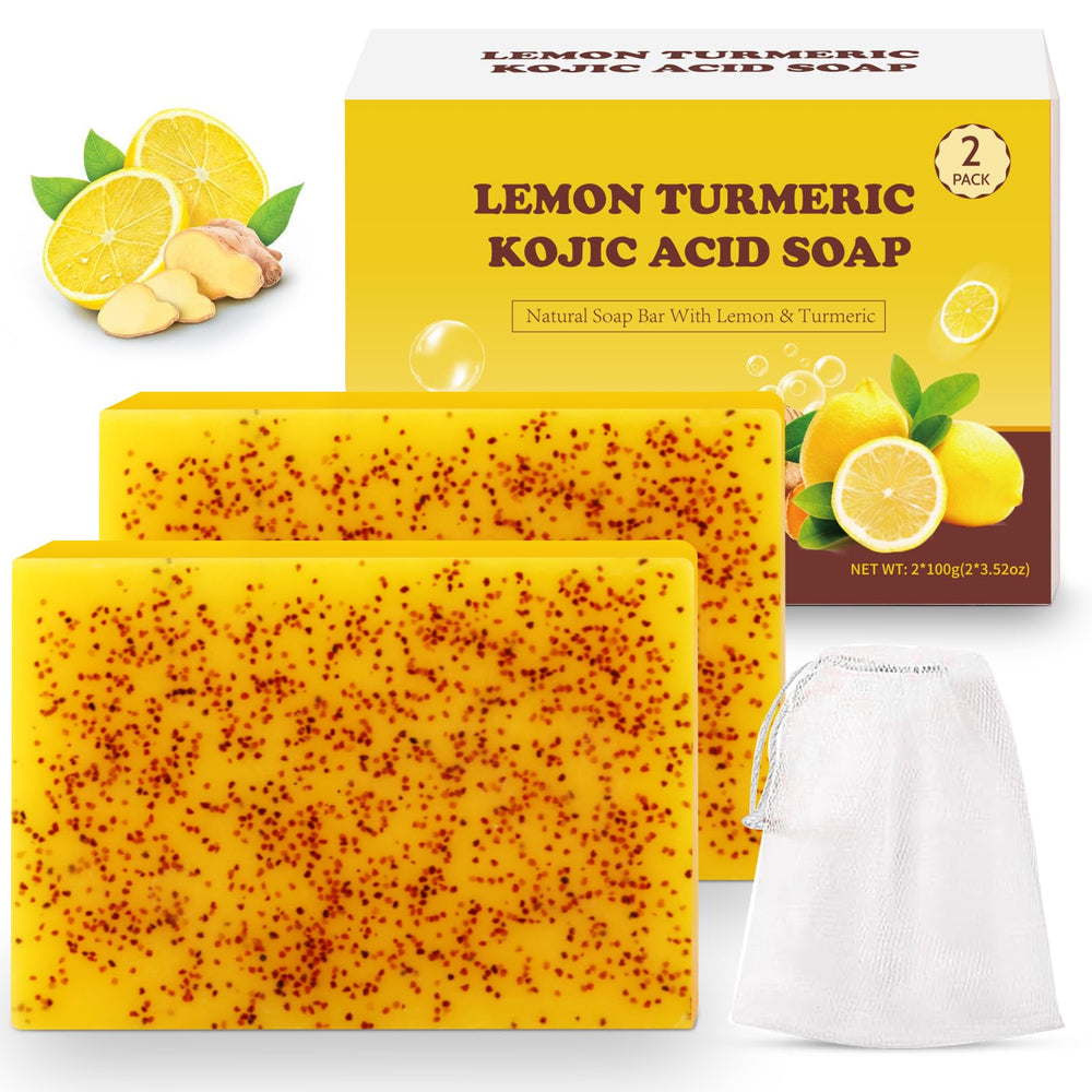 Urrznp Lemon Turmeric Kojic Acid Soap bars in a pack for face, body and hands