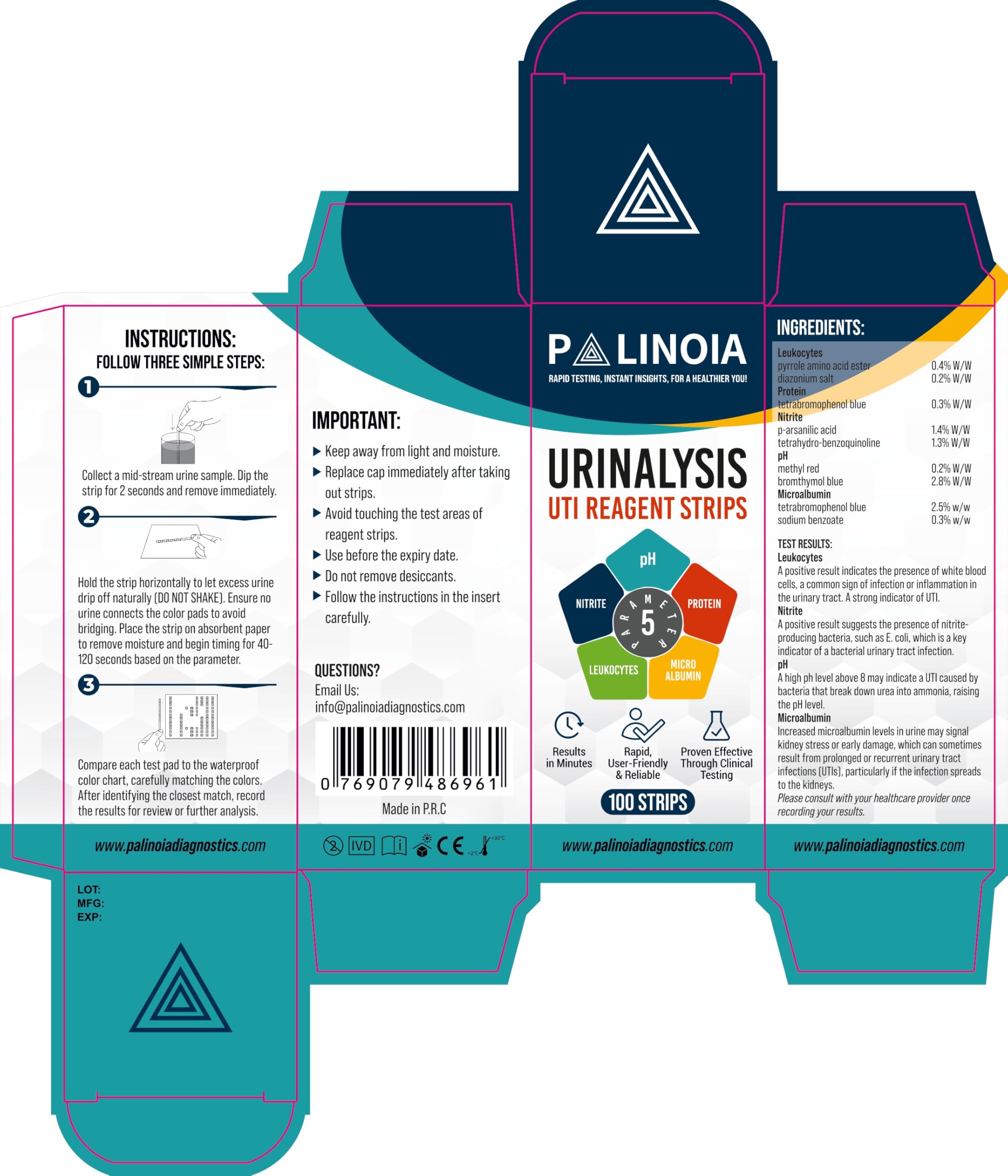 Packaged URS 5-in-1 Urine Test Strips ready for storage
