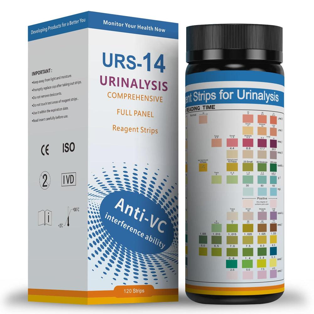 URS Urinalysis test strips front packaging, 120-count