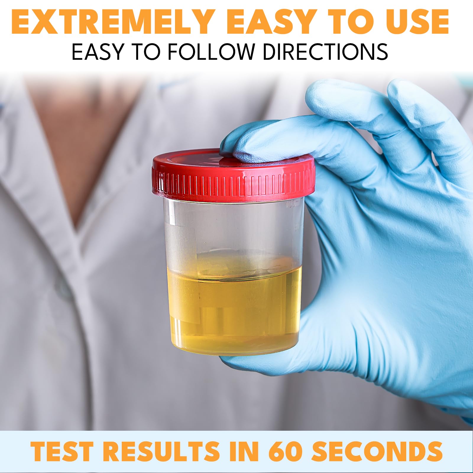 User wets URS test strip with urine and compares to color chart
