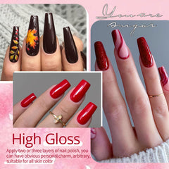 UR SUGAR burgundy red bottle emphasizes rich color for elegant manicures.