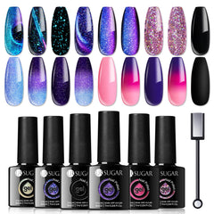 UR SUGAR Glitter Gel Nail Polish Set with six colors for stylish nails.