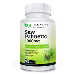 Front view of the USA-grown Saw Palmetto 180 capsules bottle