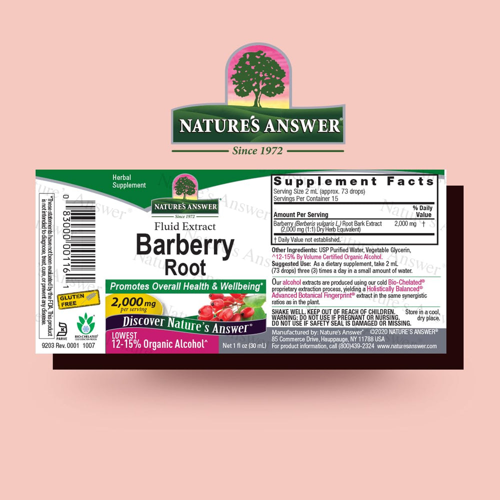 USA-made barberry root extract bottle with label