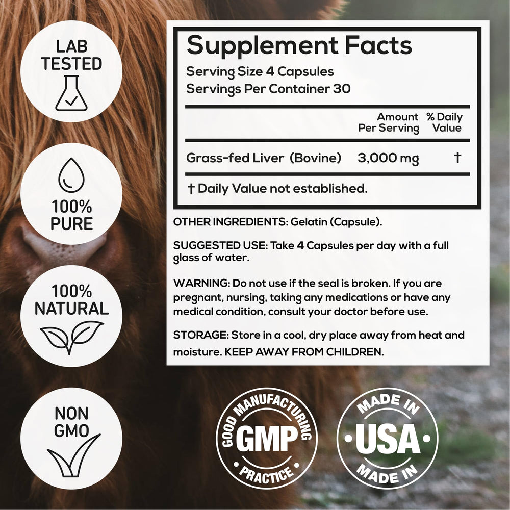 Made in USA beef liver capsules packaging
