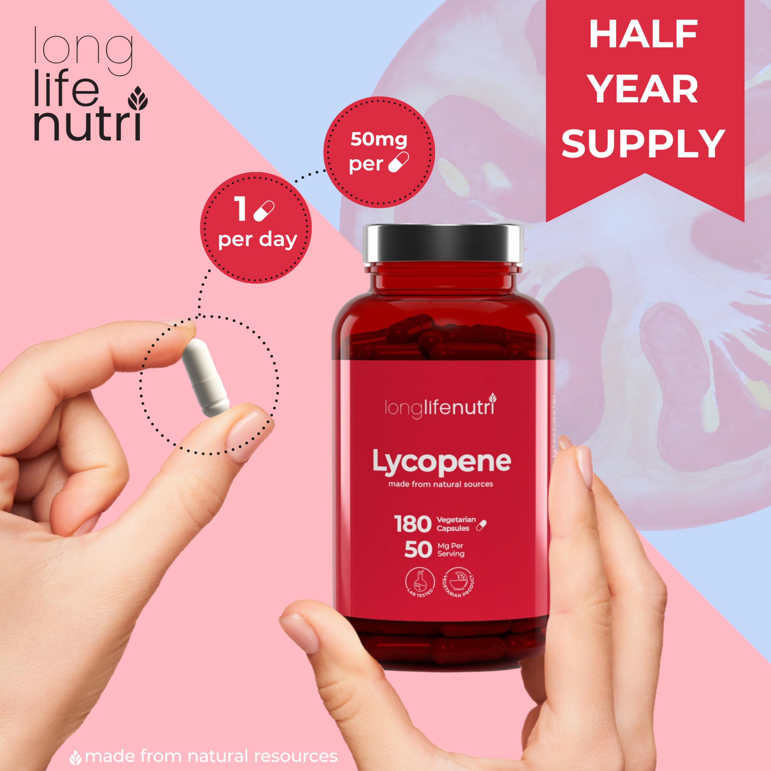 USA made seal on Lycopene supplement packaging