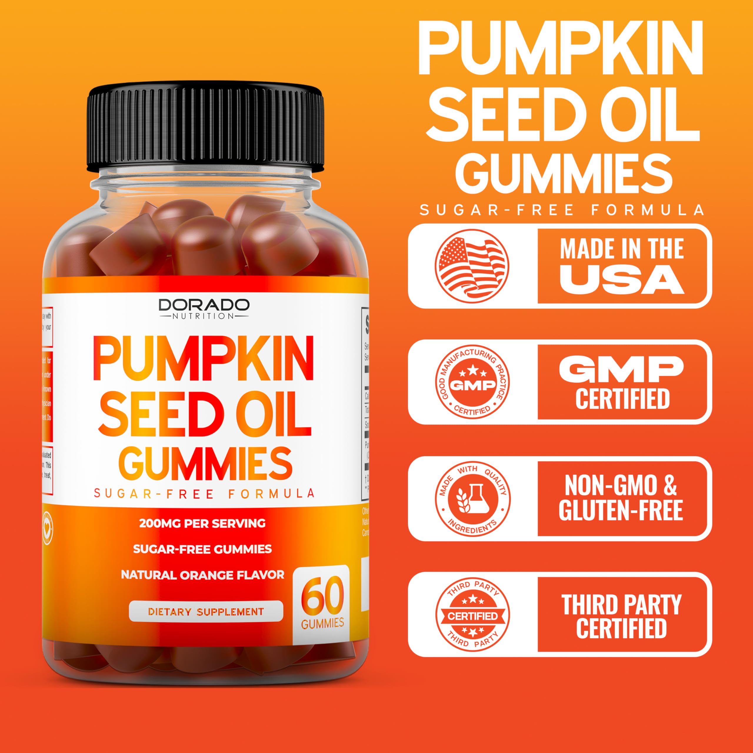 USA-made pumpkin seed oil gummies bottle