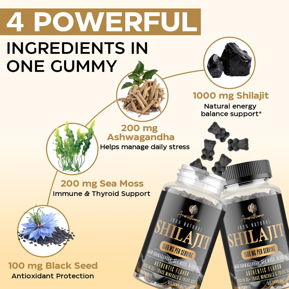 USA-made, vegan, gluten-free, GMO-free Shilajit gummies