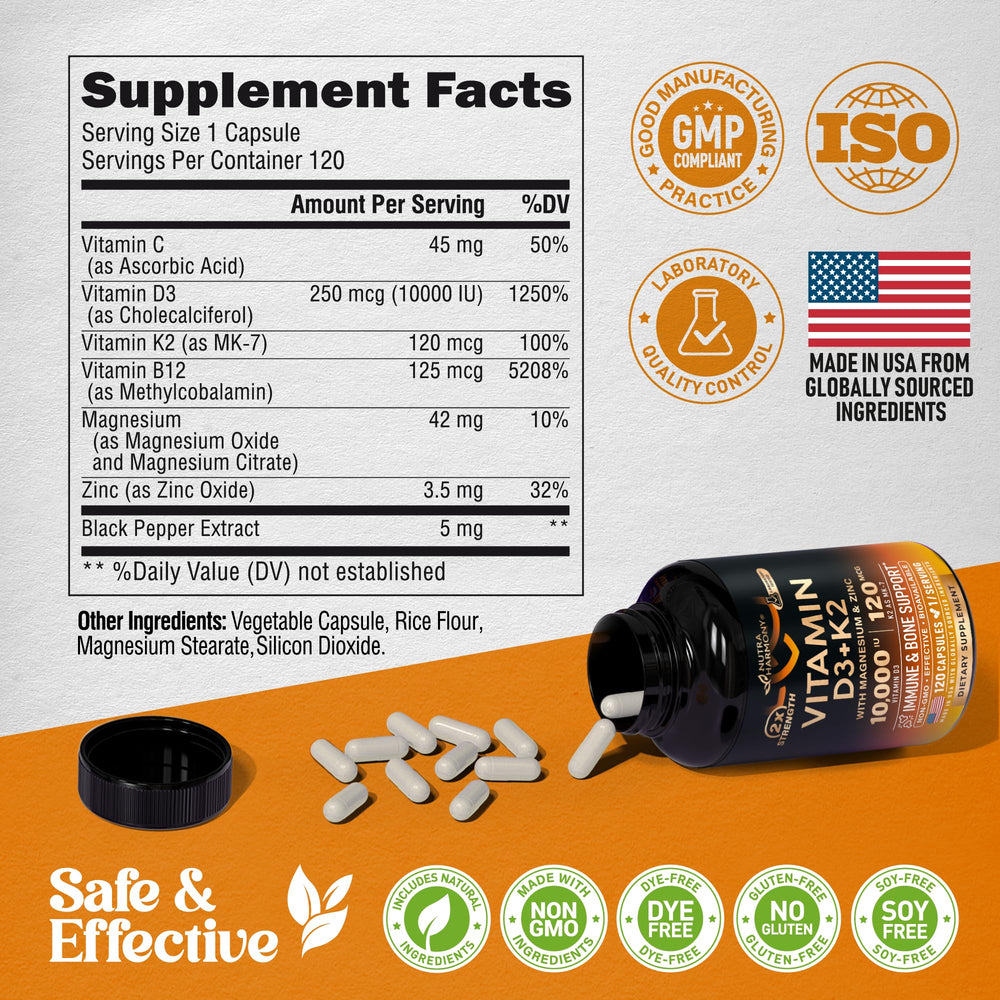 Made in USA label on Vitamin D3 K2 bottle