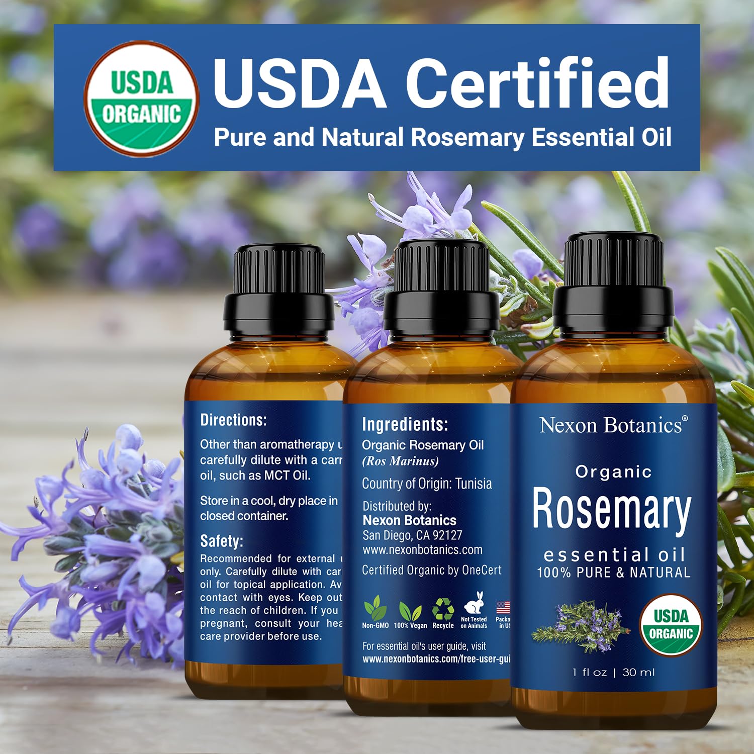 USA-packaged Nexon Botanics rosemary essential oil