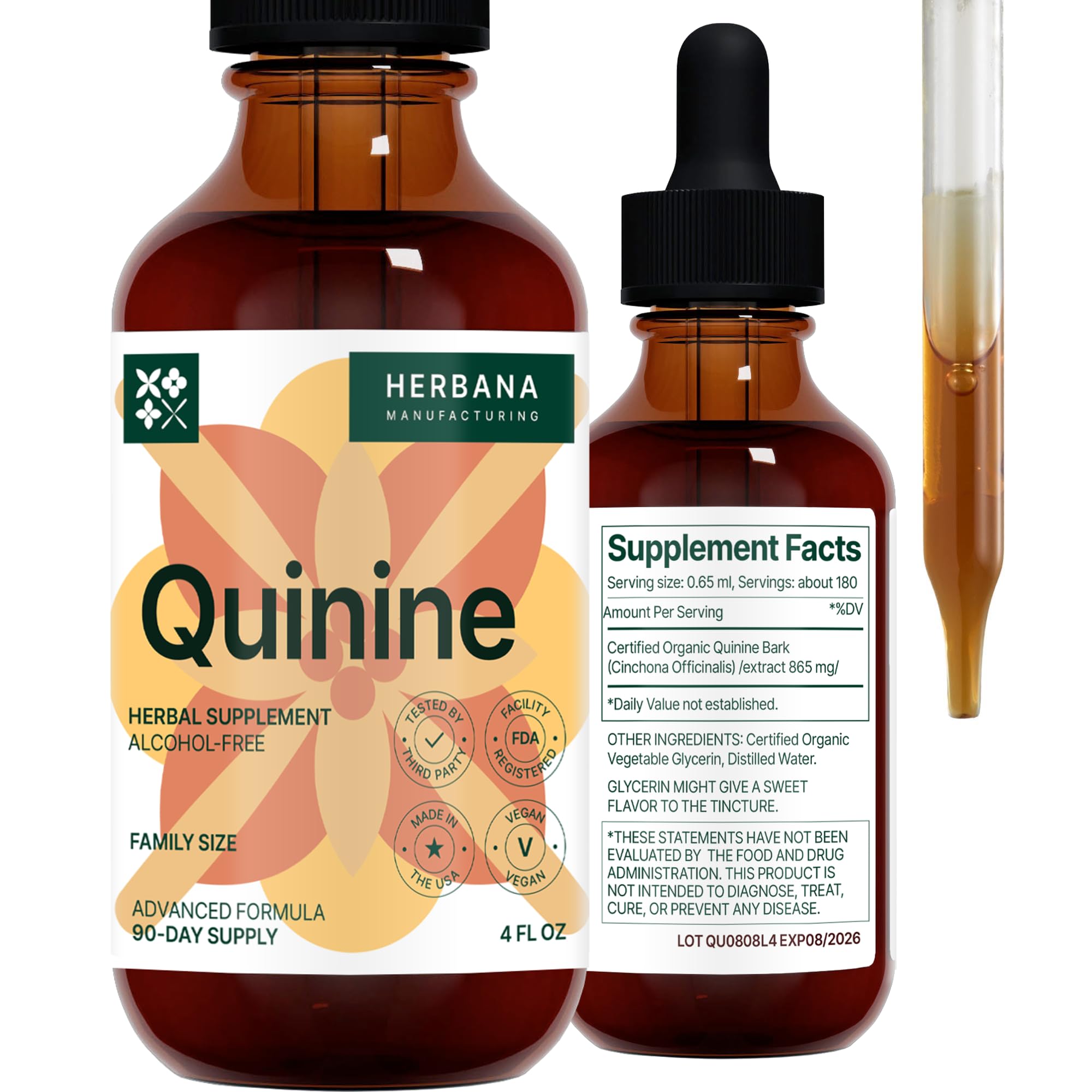 Droplets of quinine drops added to water for intake