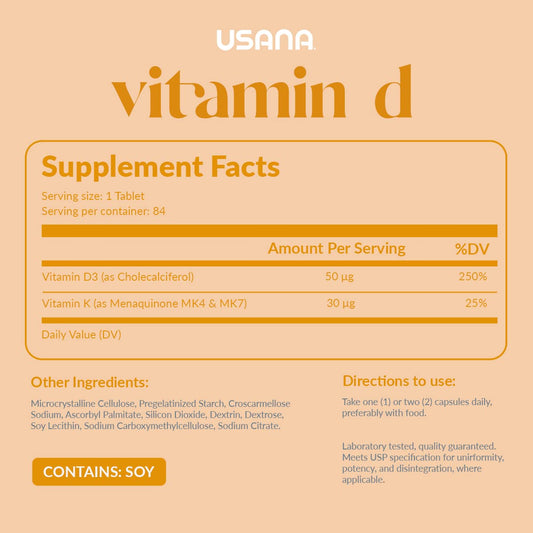 Close-up of USANA Vitamin D 2000 IU tablets