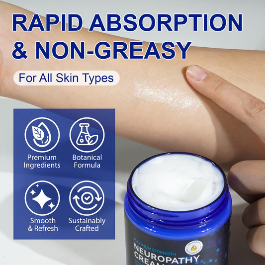 USBSREGARDS Neuropathy Cream texture close-up highlights non-greasy absorption